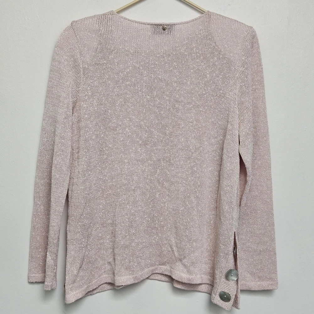 Vintage Barbara Katz Feather Pink Sz M Lenin Blend Knit Bliuse Shell Button - Picture 2 of 16